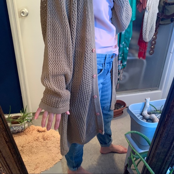 Oversized Long Slouchy Cardigan Tan loose knit OS Vintage 80s 90s - Picture 2 of 8